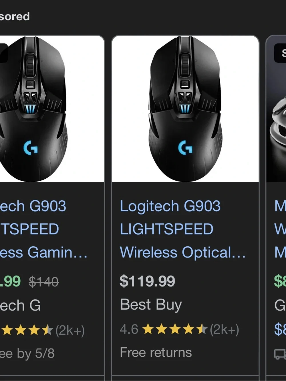 Logitech G903 SE Black Wired Gaming Mouse with Braided Cable
